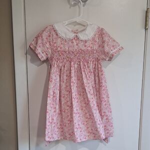 Floral Pink Smocked Dress with Peter Pan Collar